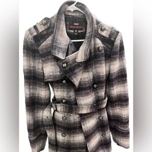 M60 Miss Sixty Wool Blend Peacoat - Neutral Toned Plaid, Women’s Medium